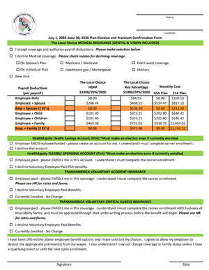 Plan Election and Confirmation Form